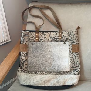 Myra hair-on pocket zippered tote
